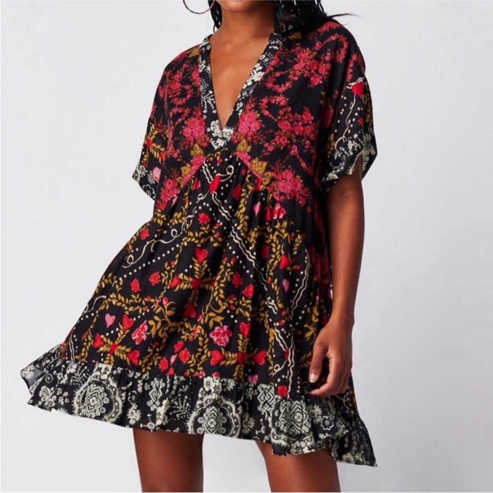 FP Movement by Free People Black and Red Floral Mini Dress
